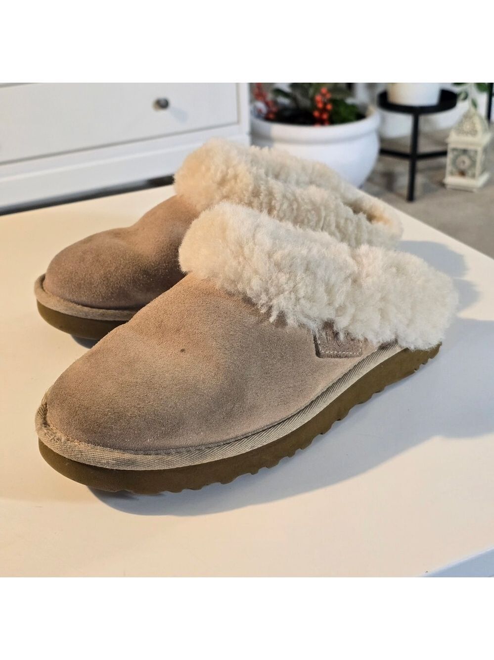 UGG Beige Shearling-Lined Slippers